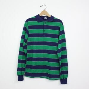 Vintage Buckingham Polo Shirt Boys Size 18 Blue Green Long Sleeve